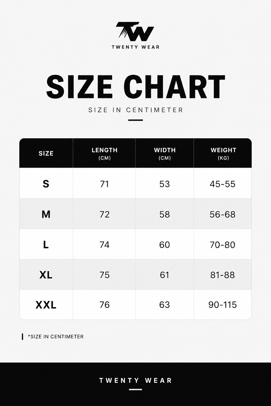 Crazy Girlfriend T-Shirt Size Chart